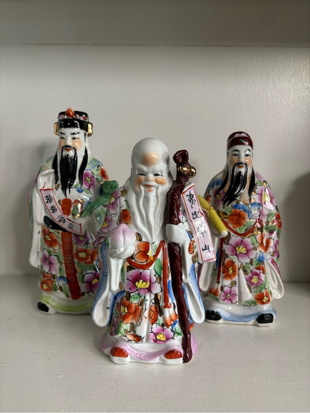 Three vintage Chinese porcelain wise men figurines